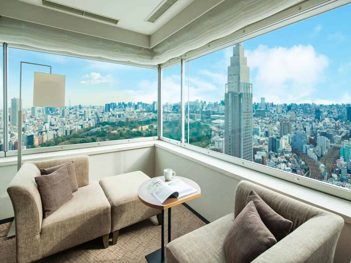 in room lounge area with a view at odakyu hotel century southern tower