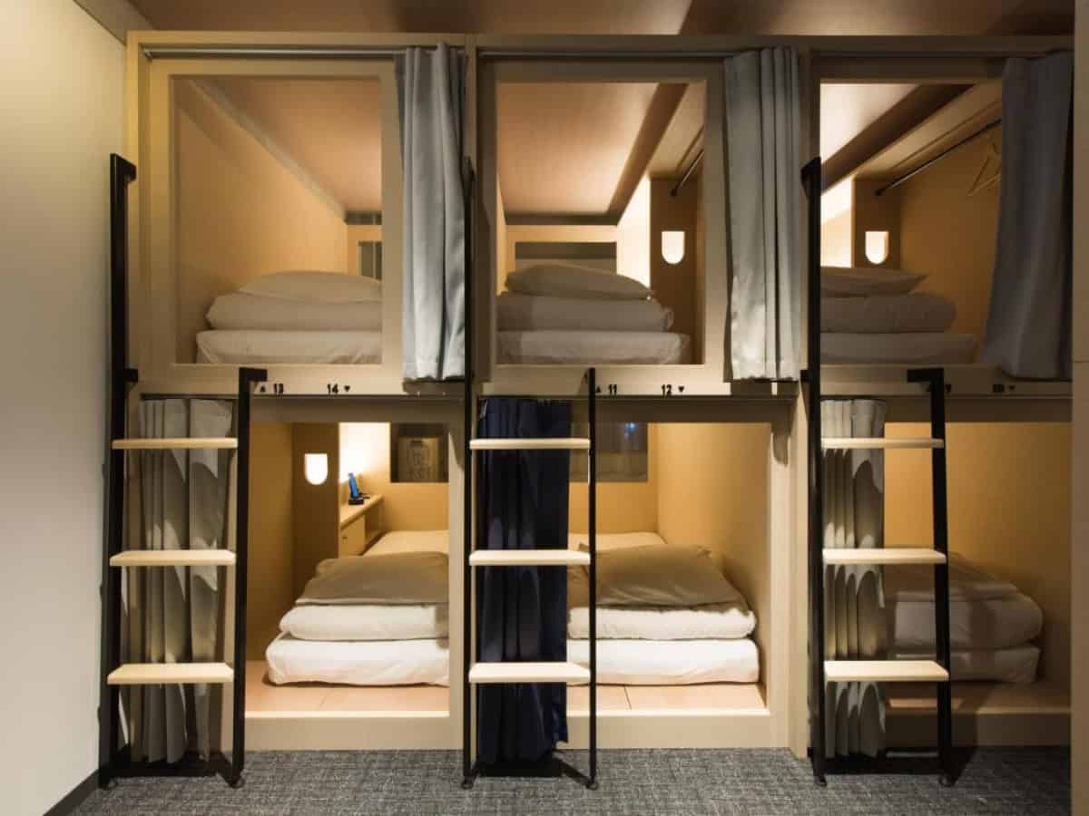 bunkbeds in shared dorm at unplan shinjuku hostel