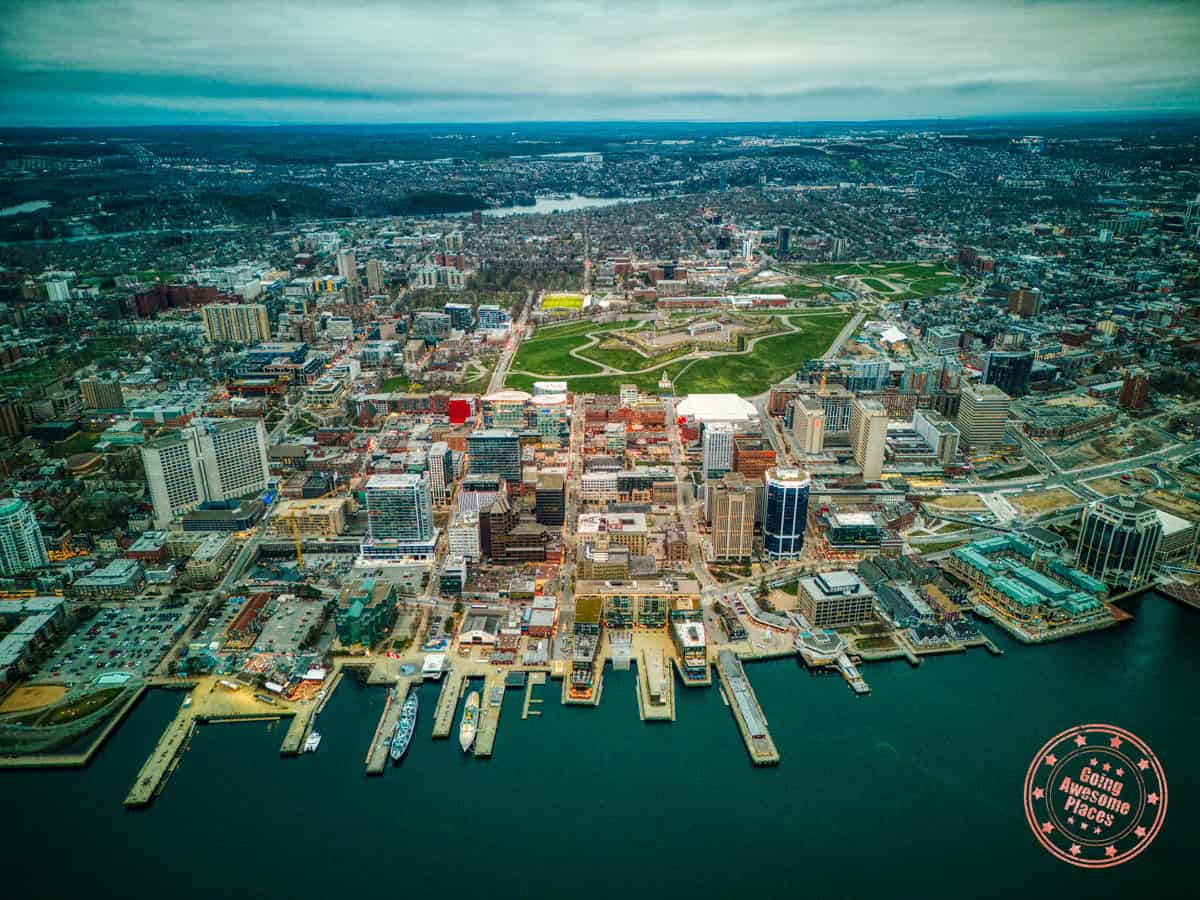 downtown halifax harbourfront aerial photo with citadel in background