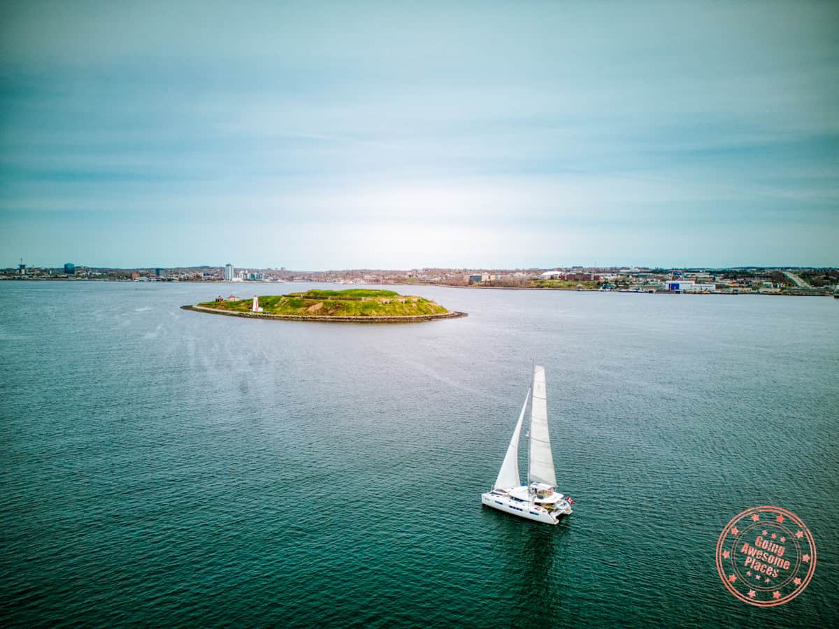 jfarwell catamaran sailing aerial in front of george island