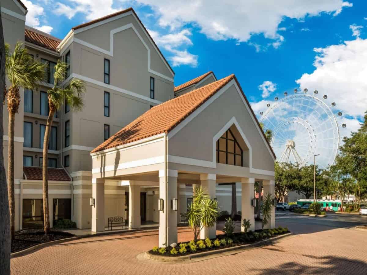 exterior front view of sonesta es suites orlando international drive next to orlando eye