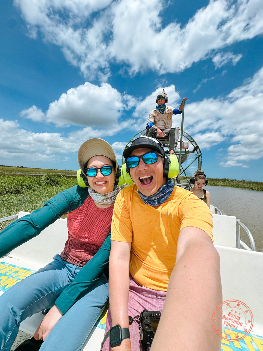 couple excited about airboat ride in everglades
