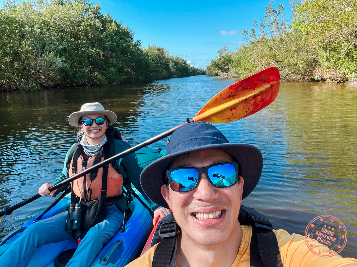 scenic kayak trip selfie in everglades national park near flamingo