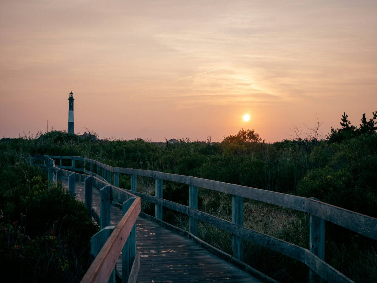 lighthouse beach boardwalk on fire island